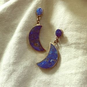 Sterling silver and lapis crescent moon earrings